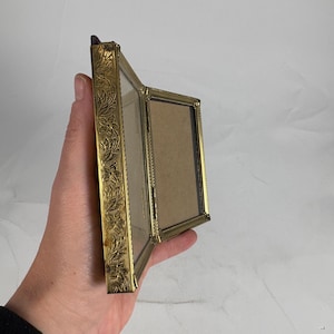 Vintage Brass Double Picture Frame, Hinged Folding Frame, Ornate Floral Design
