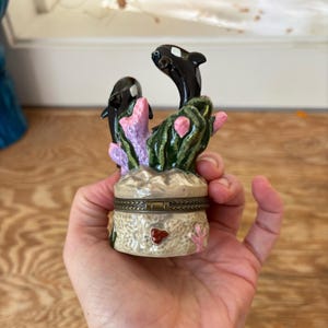 1990s Dolphin Trinket Box | Ceramic Hinged Keepsake Box with Coral Reef Design | Ocean Decor | Gift for Sea Life Lover | Y2K Girl Gift