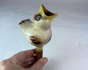 Pico de riego de cerámica vintage con forma de pájaro, sistema de autorriego de cerámica original, decoración de jardín con diseño de pájaro y esmalte craquelado.