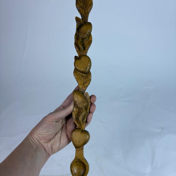 Vintage Hand Carved Wooden Acorn Spoon Wall Decor Folk Art Wood Carving