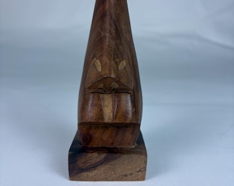 Vintage Hand Carved Wooden Eyeglass Holder Stand Abstract Face Glasses Display