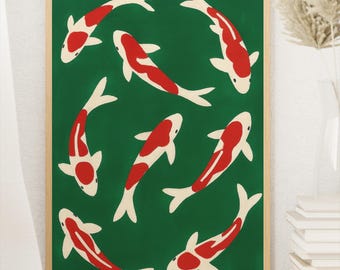 Koi Fisch Illustration – Digitale Zen-Kunst, minimalistisches Wanddekor, druckbarer japanischer Stil