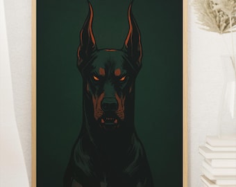 Dark Doberman Wall Art - Gothic Dog Poster - Scary Pet Decor