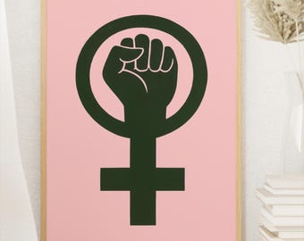 Feminist Wall Art-Raised Fist Venus Symbol-Empowerment Poster-Pink Printable-Digital Download