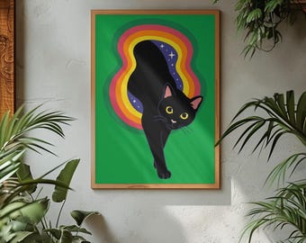 Schwarze Katze im Weltraum – Kosmische Katzenkunst