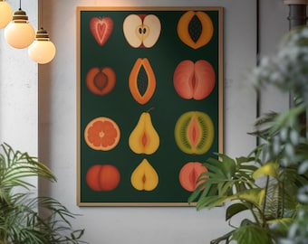 Fruchtposter zum Ausdrucken – Moderne Küchenwanddeko – Digitaler Download – Feministische Wandkunst – Lesbische Wanddeko – Moderne Frauenkunst.