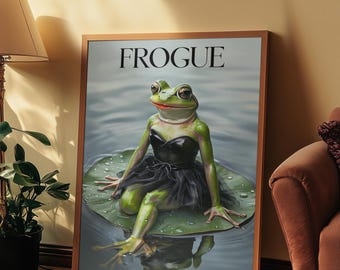 Lustiges Froschmädchen-Porträt als Wandbild, verspieltes Tiermotiv, Vintage-Tierkunst, Frosch-Wandbild, Galerie-Wandbild