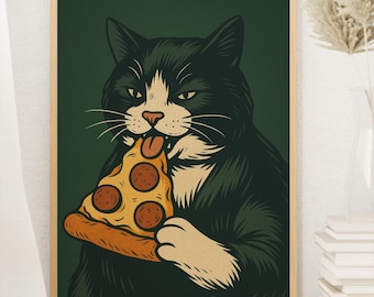 Pizza Cat Wall Art - Funny Printable for Food & Feline Lovers