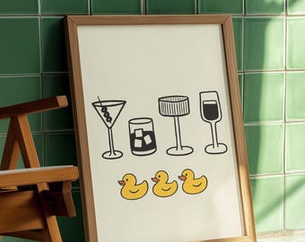 Minimalistische Cocktailglas-Illustration – Moderne Bar-Wanddekoration – Martini-, Whisky-, Coupé- und Weinglas – Druckbar in 5 Größen