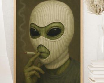 Surrealer Alien-Kunstdruck – Lustiges Poster – Zimmerdeko – Digitaler Download – Vintage-Alien – StarDesignCreations
