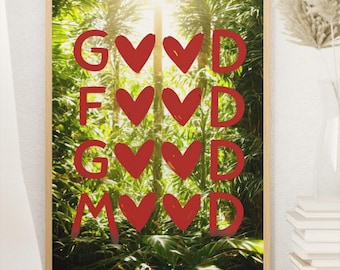 Good Food Good Mood Wall Art-Tropical Heart Poster-Positive Quote Printable-Kitchen Decor - Digital Download