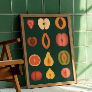 Affiche de fruits à imprimer – Décoration murale moderne pour la cuisine – Art mural à télécharger numérique – Art mural féministe – Décoration murale lesbienne – Art moderne pour femmes. image 3
