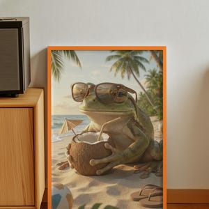 Frog with Cocktail Poster-Animal Wall art-Modern Wall art-Home decor