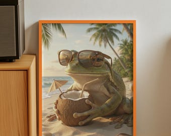 Frosch mit Cocktail-Poster – Tier-Wandkunst – Moderne Wandkunst – Wohndekoration