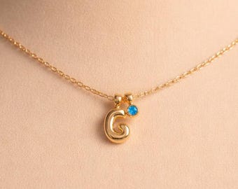 Personalized Initial Necklace with Birthstone, Custom Gold Letter Dainty Jewelry