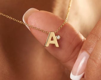 14K Solid Gold Initial Necklace, Dainty Personalized Letter Pendant, Minimalist Fine Jewelry, 250002