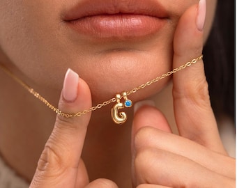 Personalized Initial Necklace with Birthstone, Gold Plated Letter Jewelry