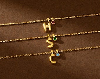 Personalized Initial Necklace with Birthstone, Custom Gold Letter Jewelry