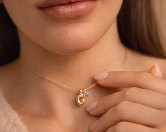 Personalized Initial Necklace with Birthstone, Gold Letter Dainty Jewelry