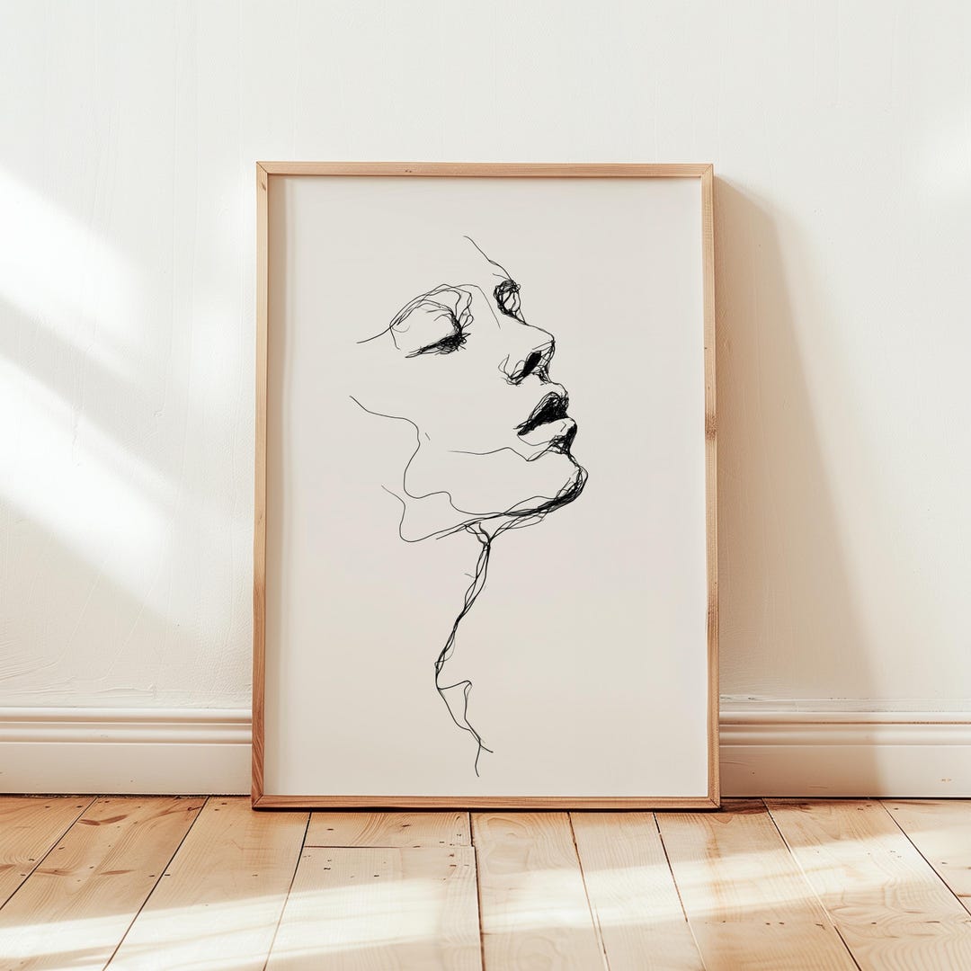 Abstract Line Face Wall Art, Minimalist Woman Portrait Print (digital ...