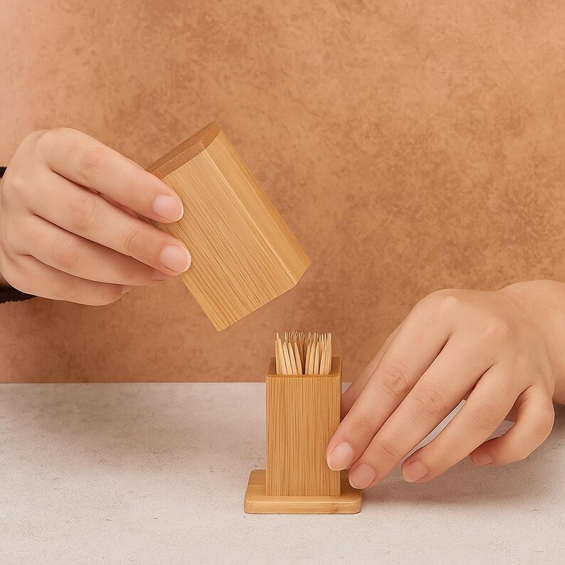 Natural Bamboo Toothpick Dispenser | Wooden Box With Lid - Etsy