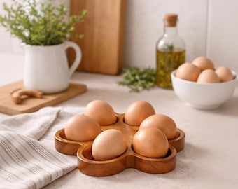 Bandeja para huevos de madera con forma de estrella, hecha a mano – Decoración rústica de granja