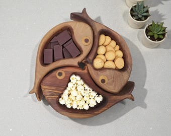Bandeja de postre de madera con forma de pez – Plato decorativo – Decoración de pescado – Utensilios de cocina