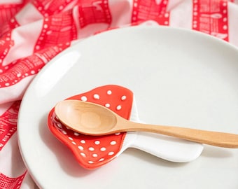 Handmade Ceramic Red Mushroom Spoon Rest | Kitchen organizer | Mushroom lover | Gift for Her