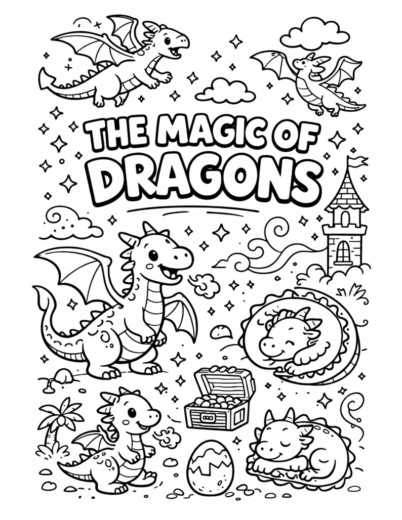 The Magic of Dragons Digital Colouring Pages - Etsy