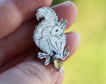 Colar de esquilo - Esquilo de prata esterlina - Pingente de bolota com citrino - Colar de carvalho com esquilo - Presente para amantes da vida selvagem