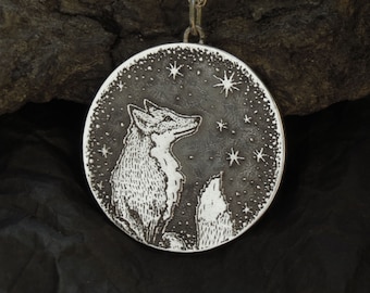 Fox Necklace - Star Necklace - Silver Necklace - Star Gazing Necklace - Starry Sky Necklace - Silver Fox Pendant