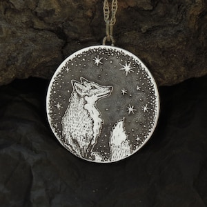 Fox Necklace - Star Necklace - Silver Necklace - Star Gazing Necklace - Starry Sky Necklace - Silver Fox Pendant