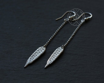 Brincos longos de cevada - Silver Arrow - Brincos de colheita - Brincos pendurados de trigo