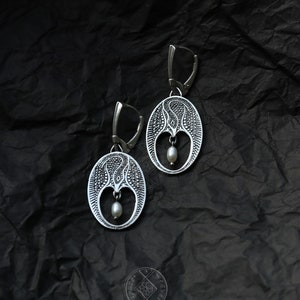 Swan Earrings - Dangle Pearl Earrings - Silver Bird Earrings - Egg Symbol Of Life Earrings
