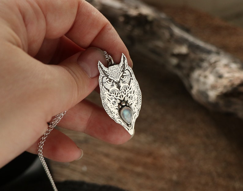 Great Horned Owl Pendant in Sterling Silver Unisex Moonstone - Etsy