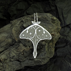 Luna Moth Necklace - Sterling Silver Butterfly Necklace - Starry Sky Pendant - Night Moth Pendant - Star Pendant