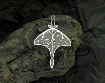 Luna Moth Necklace - Sterling Silver Butterfly Necklace - Starry Sky Pendant - Night Moth Pendant - Star Pendant