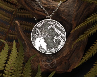 Colar Fox and Fern - Colar redondo unissex - Colar Silver Forest