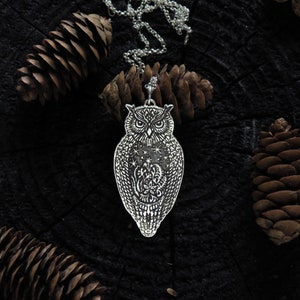 Owl Necklace - Eagle Owl Pendant - Silver Owl Necklace - Wisdom Necklace - Star Necklace - Starry sky necklace - Summer Night Necklace