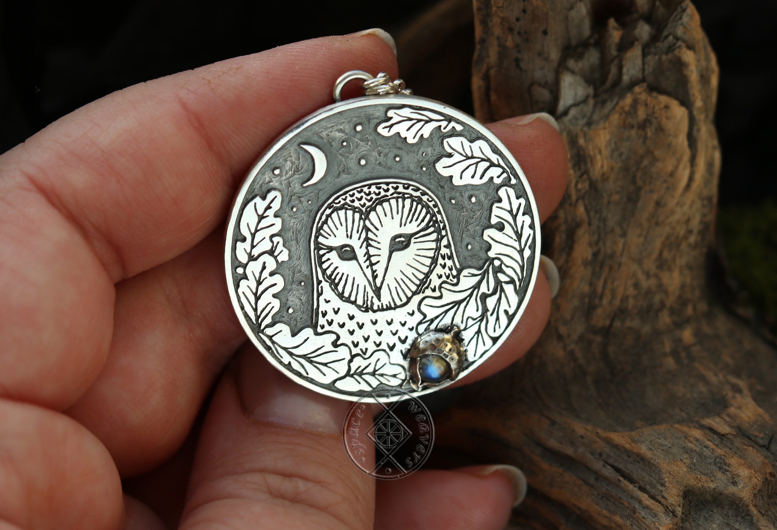 Collier Hibou Avec Strass Blanc Et Pierre De Lune - Longueur 68 Cm - Neuf Avec étiquettes