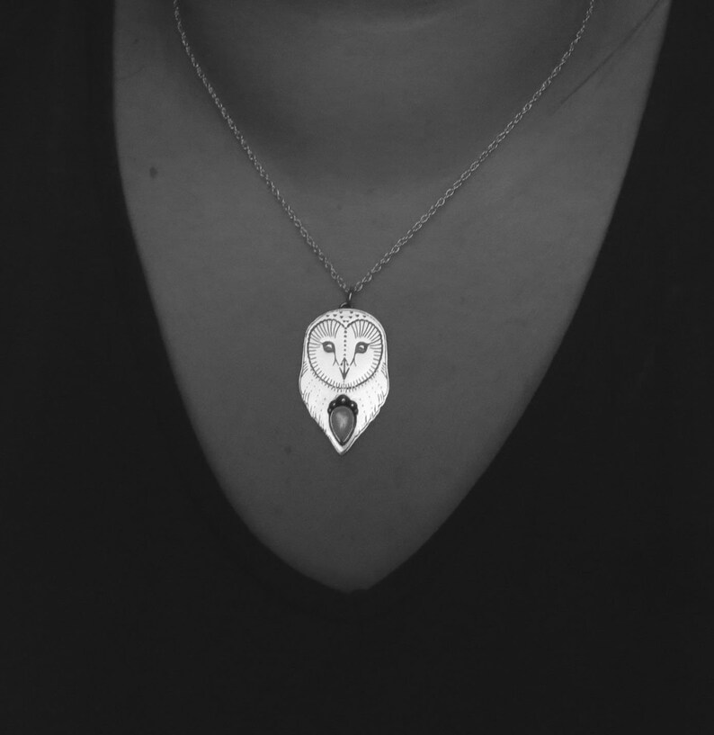 Owl Necklace Barn Owl Pendant Silver Owl Necklace Etsy