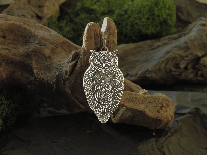 Owl Necklace Eagle Owl Pendant Silver Owl Necklace Etsy