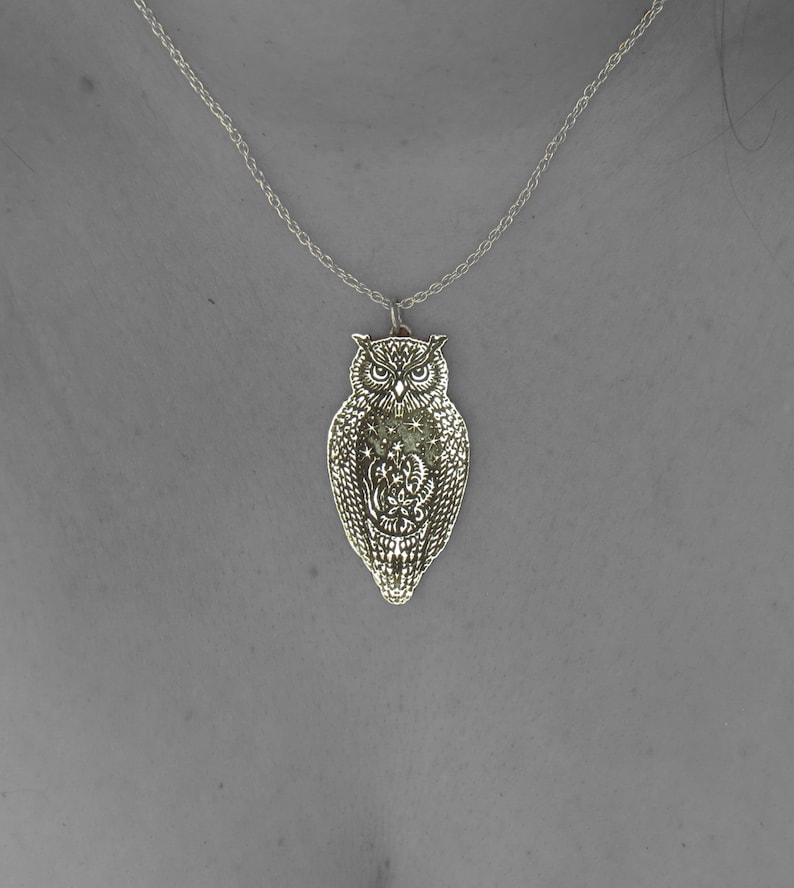 Owl Necklace Eagle Owl Pendant Silver Owl Necklace Etsy