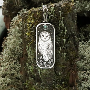 Handgemachte Sterling Silber Schleiereule Halskette - Labradorit Mond Anhänger