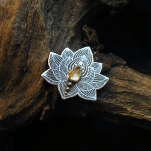 Collar de loto - Collar de nenúfar - Collar de flor de plata de ley - Collar de citrino - Collar de chakra del corazón