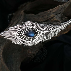 Peacock Feather Necklace - Silver Feather Necklace - Feather Statement Necklace - Silver Princess Necklace - Moonstone Necklace