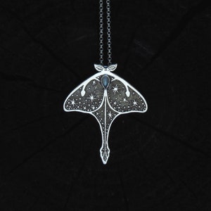Luna Moth Necklace - Sterling Silver Butterfly Necklace - Starry Sky Pendant - Night Moth Pendant - Star Pendant