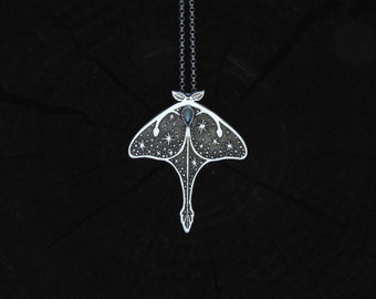 Luna Moth Necklace - Sterling Silver Butterfly Necklace - Starry Sky Pendant - Night Moth Pendant - Star Pendant