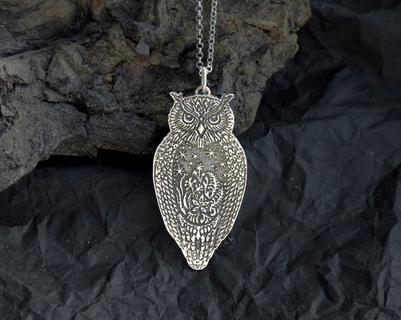 Owl Necklace Eagle Owl Pendant Silver Owl Necklace Etsy
