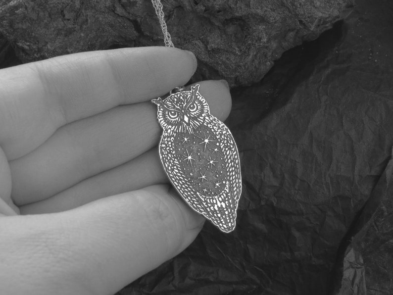 Owl Necklace Eagle Owl Pendant Silver Owl Necklace Etsy
